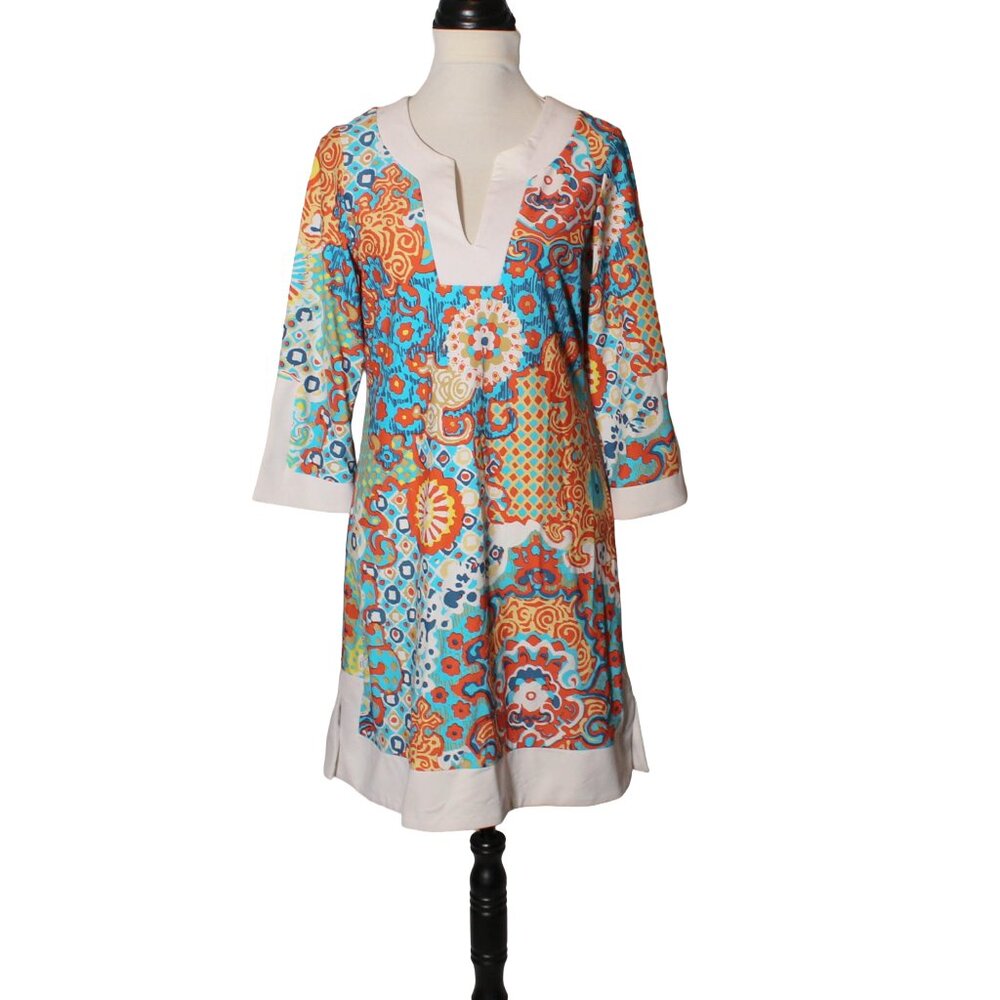 Jude Connally Size L USA Made 60s Style Paisley Tunic Dress Sharon Tate Spring